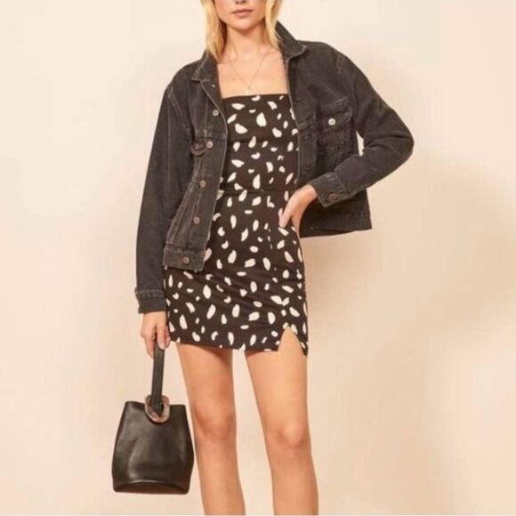 Reformation Austin Square Neckline Heavyweight Abstract Print Mini Dress Sz. 6 - Picture 1 of 10